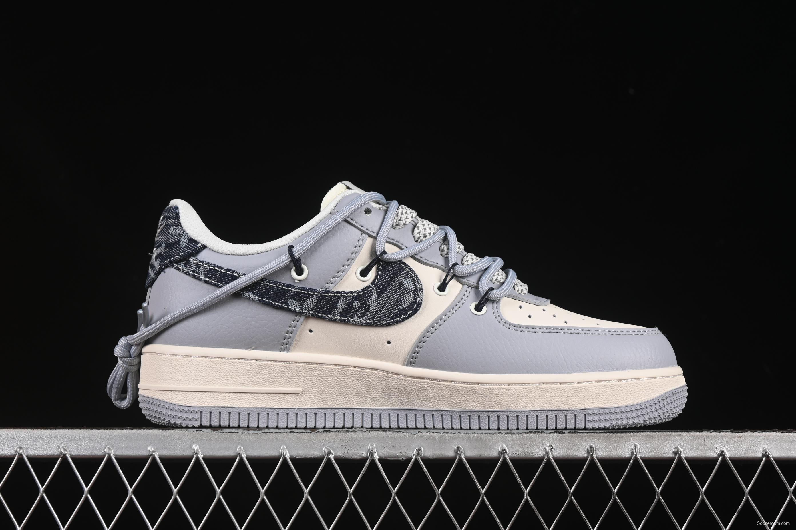 Nike Air Force 1'07 Low LV Collaboration Grey Blue Canvas Lace-Up Casual Sneakers - DM6868-099