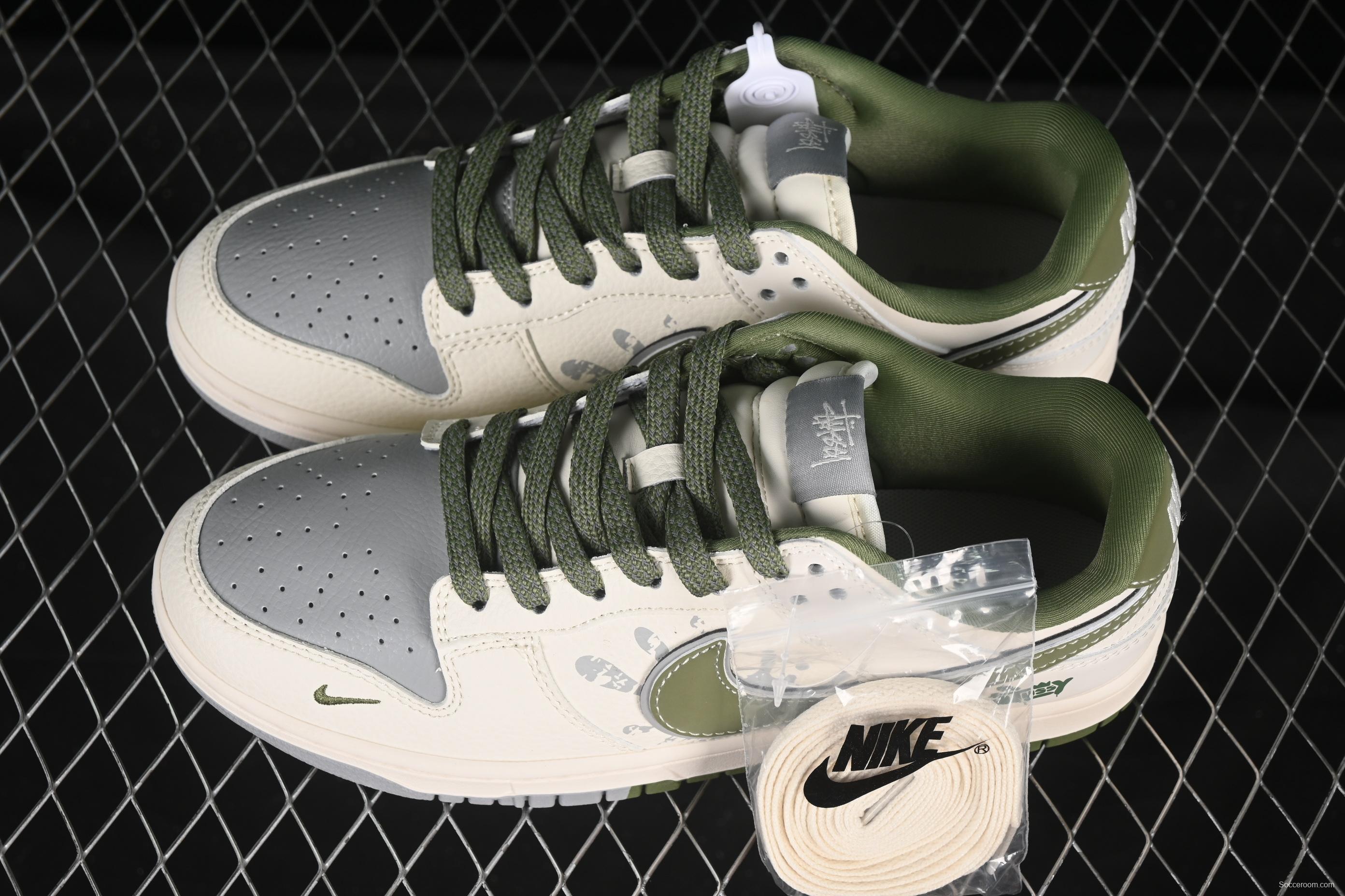 Nike SB Dunk Low Stussy Collaboration Two-Tone Explosion Green Swoosh Anniversary High-End Custom Low-Top Casual Skate Shoes - XS6089-594