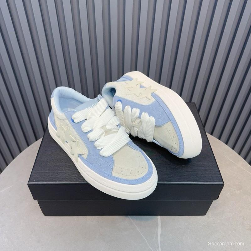 2024 Unisex Amiri Blue White Canvas Suede Sneakers MJ00300
