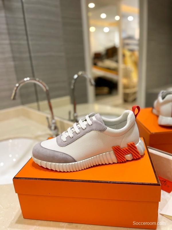 2024 Unisex Hermès White Beige Suede Rain Cloth Casual Sneakers MJ00320