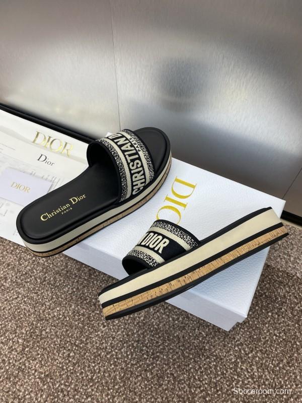 2025 Slippers Dior Black Fabric Slippers CD Logo KFY00280