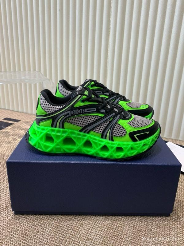 2024 Unisex Dior Green Black Leather Mesh Sneakers MJ00400