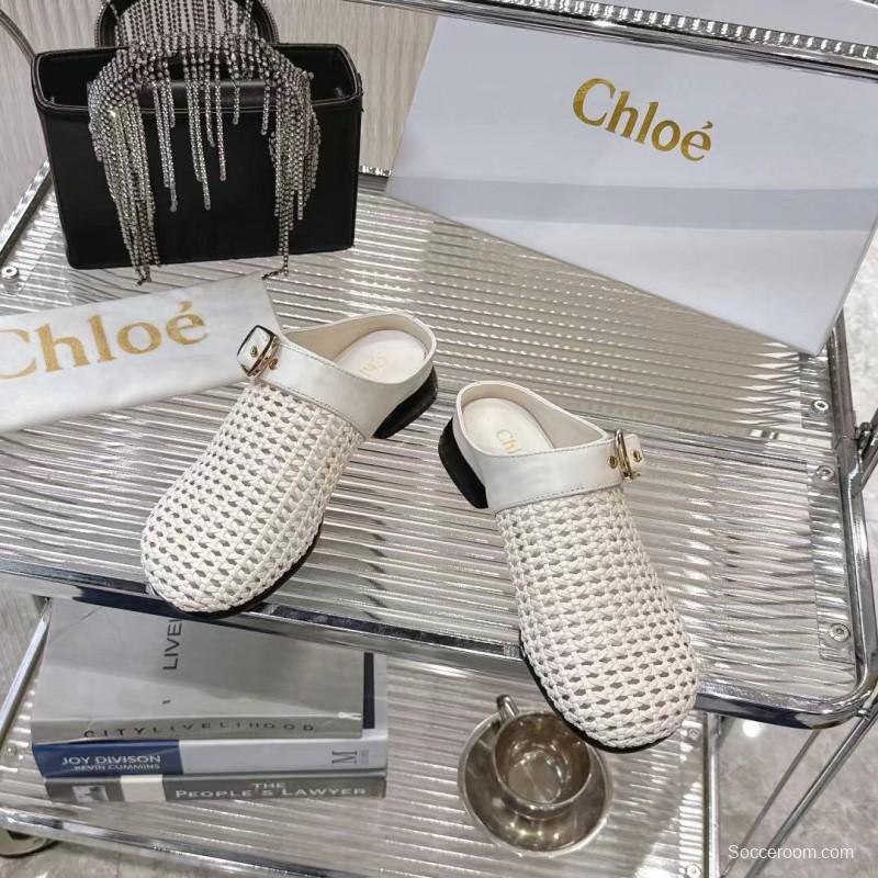 2025 Women Chloé White Fabric Slippers