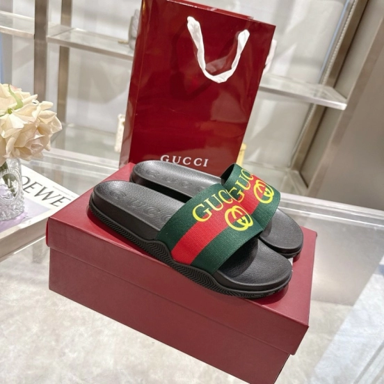 2025 Gucci Green Red Black Rubber Slippers