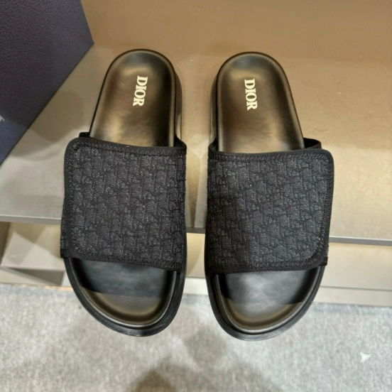 2024 Dior black fabric leather slippers MJ00180