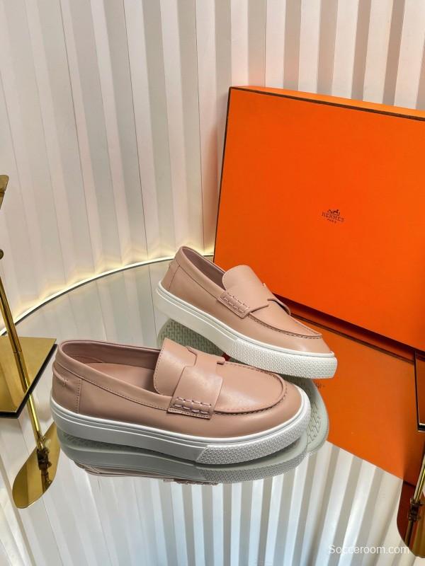 2025 Women Hermès Pink Leather Loafers LY00310(F)