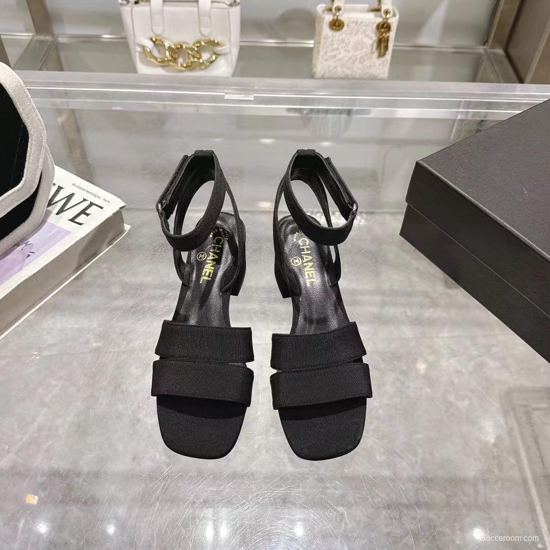 2025 Women Chanel Black Fabric Leather Sandals LY00280