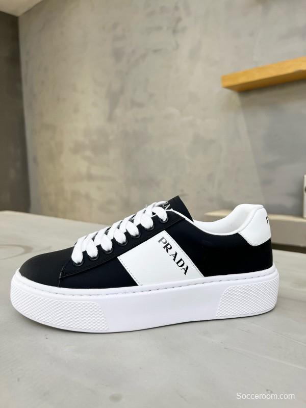 2024 Unisex Prada Black White Leather Sneakers MJ00310