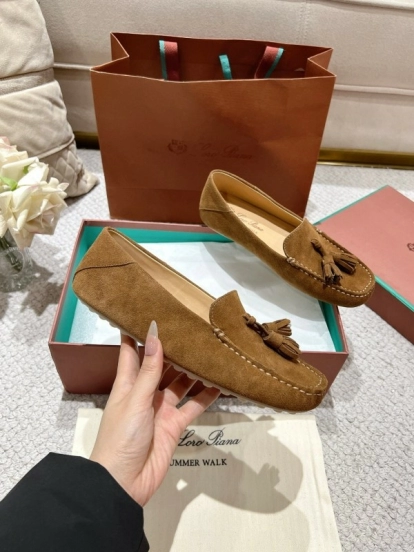 2025 Women LP Brown Suede Loafers Tassel LY00291