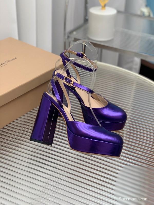 2025 Women Gianvito Rossi Purple Patent Leather High Heel Sandals