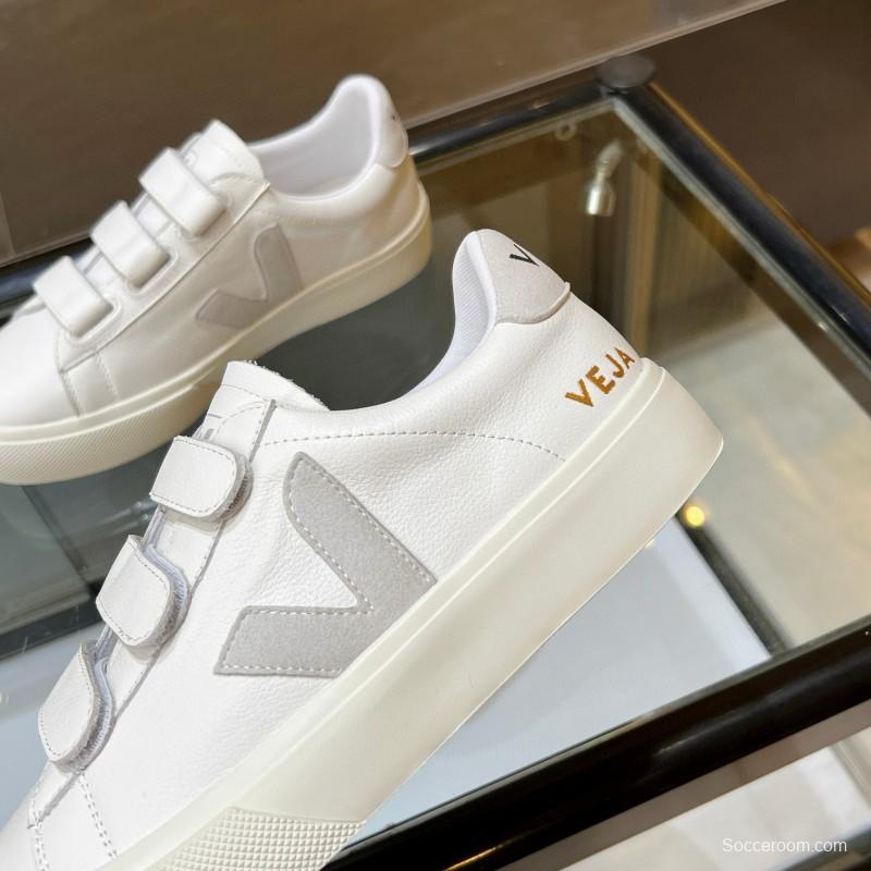 2025 Unisex VEJA White Leather Canvas Sneakers V-Logo MJ00240