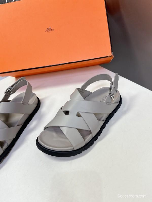 2025 Women Hermès Beige Leather Slippers