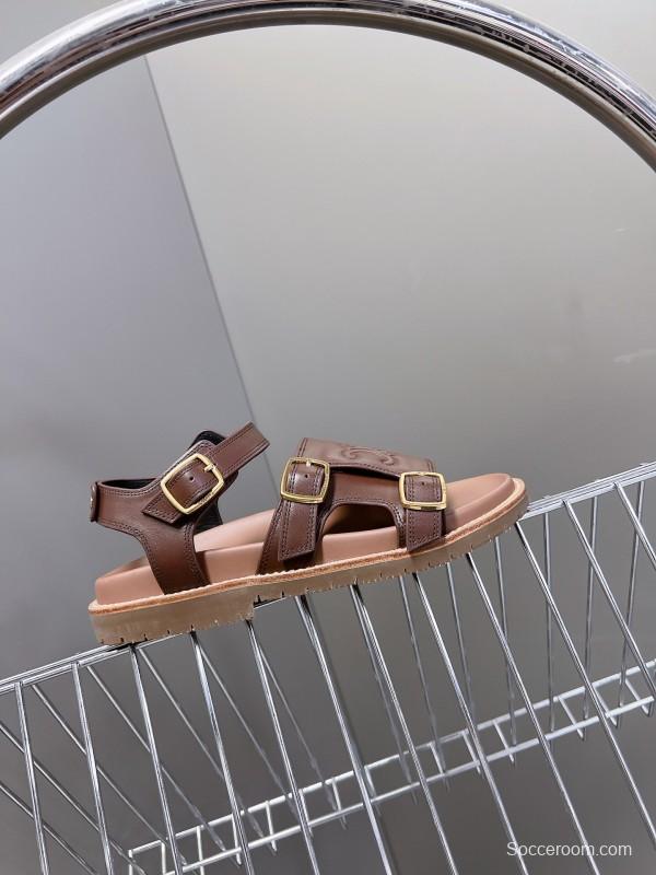 2025 Women Celine Brown Leather Sandals KFY00280