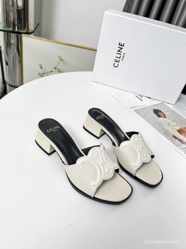 2025 Women Celine White Leather Sandals