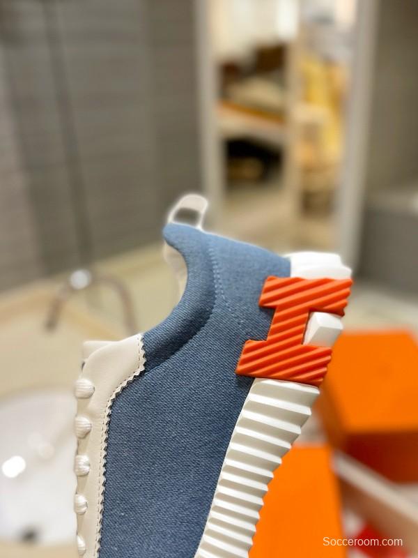 2024 Unisex Hermès Blue White Imported Silk Lambskin Casual Sneakers MJ00320