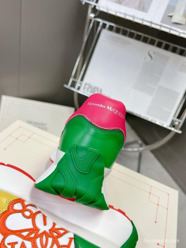 2024 Unisex Alexander McQueen Yellow Green Pink Leather Sprint Sneakers MJ00370