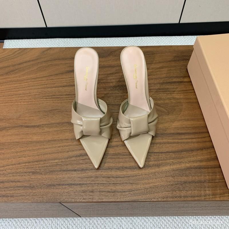 2025 Women Gianvito Rossi Beige Leather Pointed Toe High Heel Mule