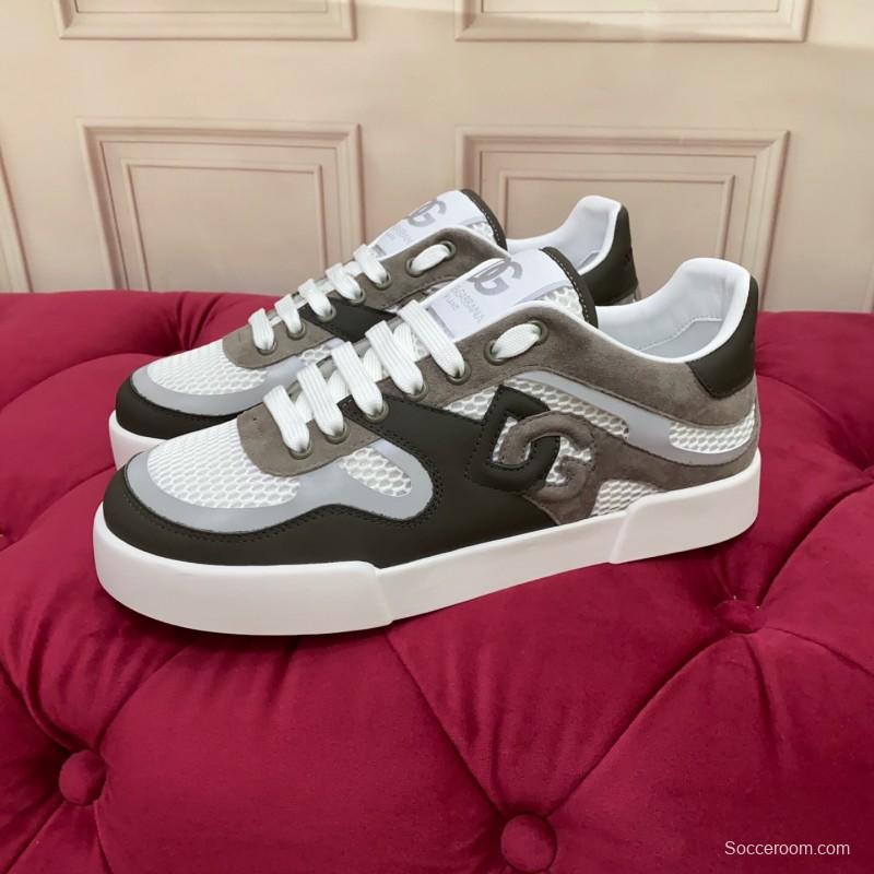 2025 Unisex Dolce & Gabbana White Grey Black Leather Mesh Sneakers