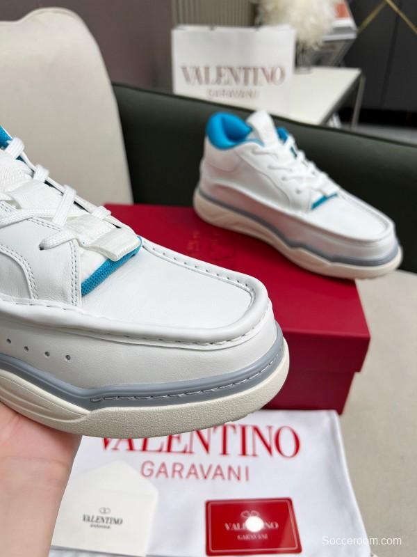 2025 Unisex Valentino White Blue Leather Sneakers RUNBOOT LY00390