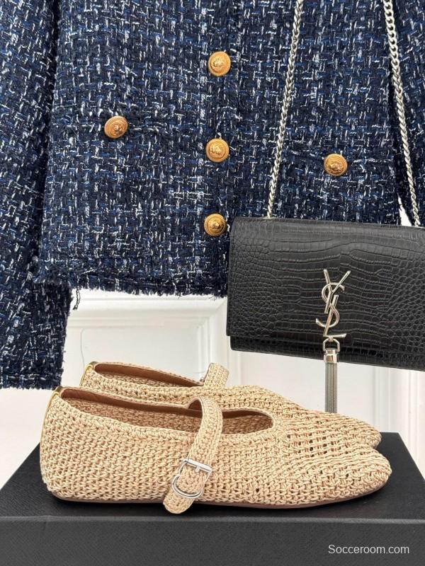 2025 Women AlAIA Beige Woven Leather Mary Jane Shoes