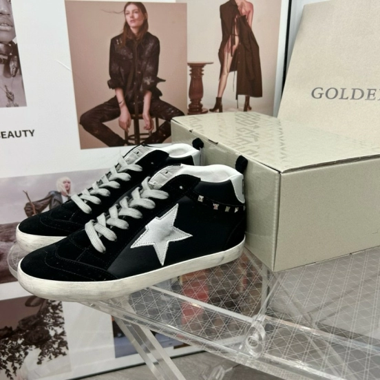 2024 Women GGDB Black White Suede Leather High Top Sneakers MJ00300