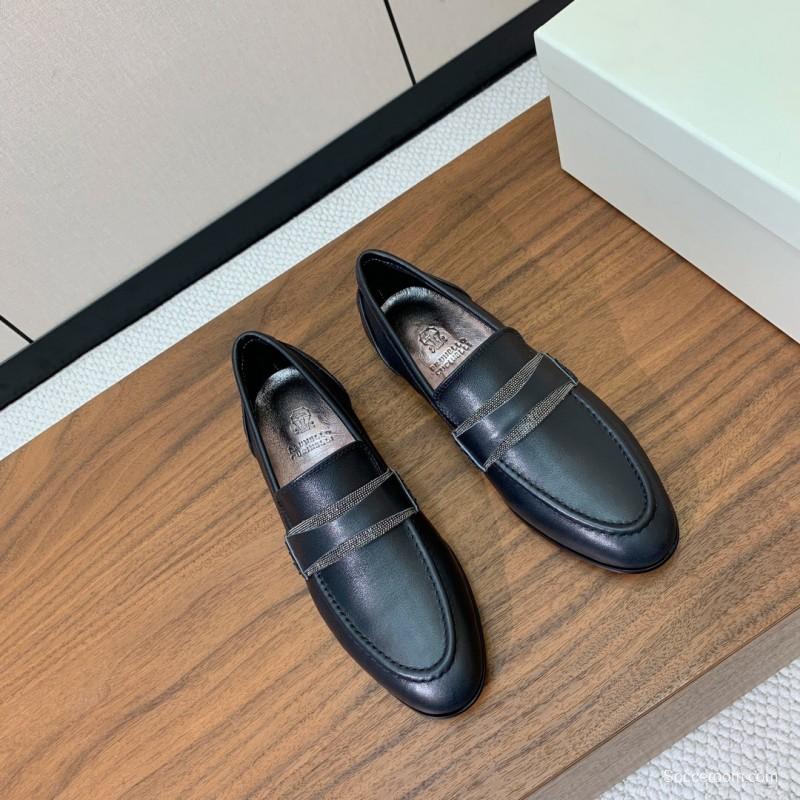 2025 Men Brunello Cucinelli Black Leather Loafers Classic Handmade KFY00300 (M)