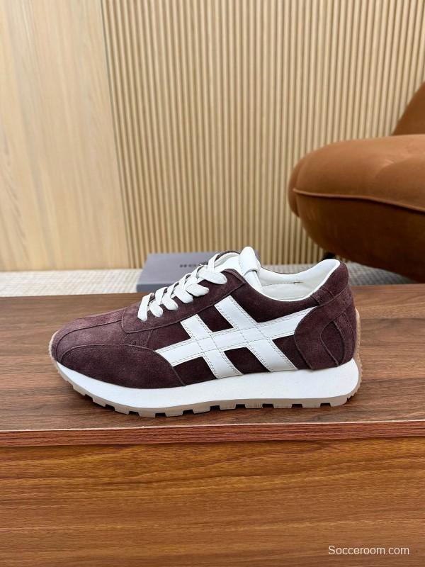 2025 Unisex HOGAN Burgundy White Suede Leather Sneakers