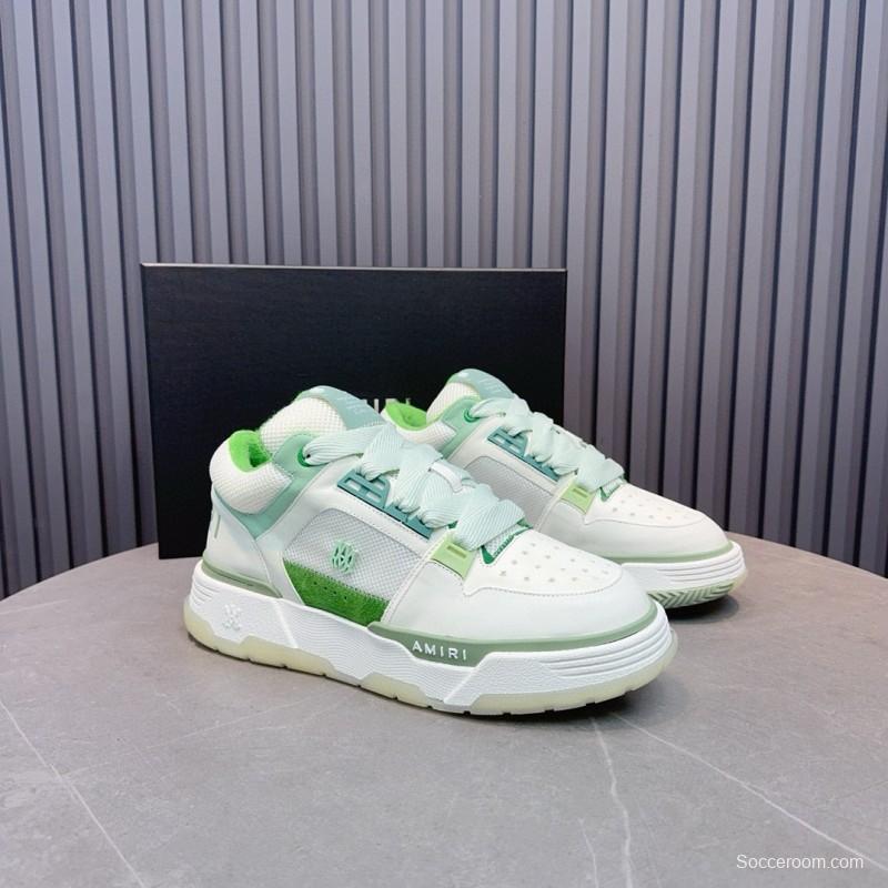 2024 Unisex Amiri White Green Leather Mesh Sneakers MJ00360