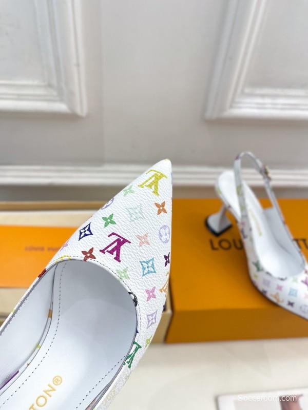 2025 Women Louis Vuitton White Multicolor Leather Heels KFY00280