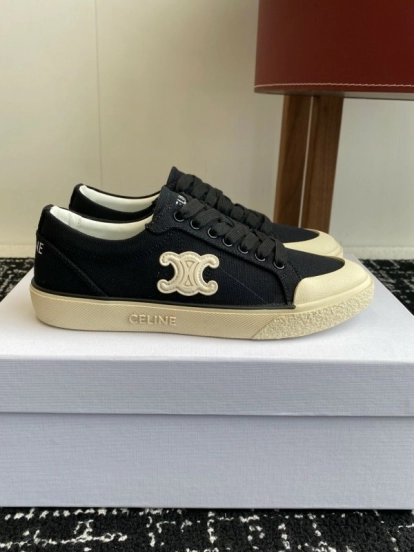 2025 Women Celine Black White Canvas Sneakers CR-03