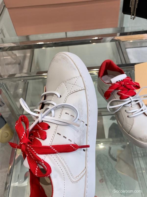 2025 Women Miu Miu White Red Leather Sneakers LY00290