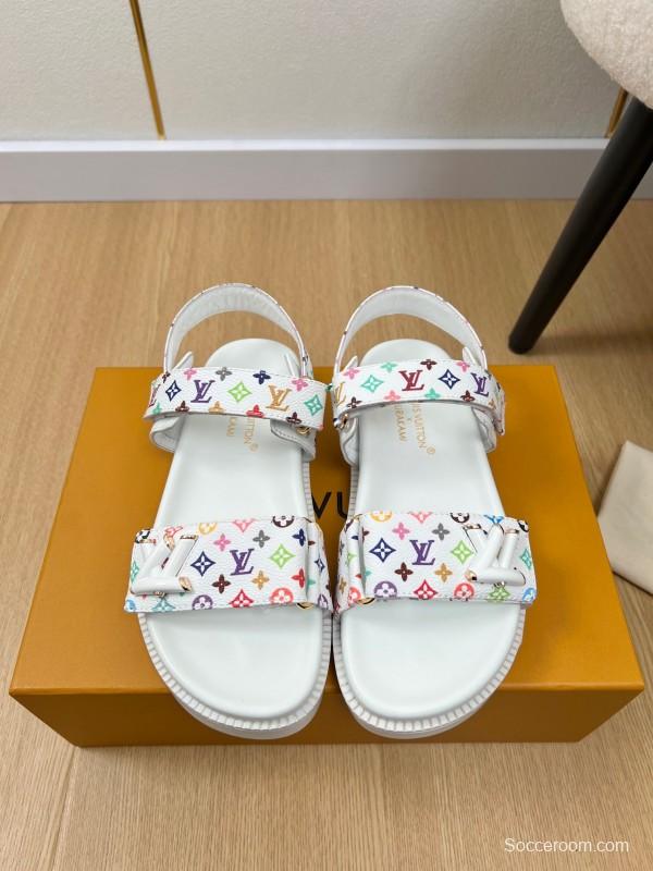 2025 Women Louis Vuitton White Multicolor Leather Sandals KFY00280