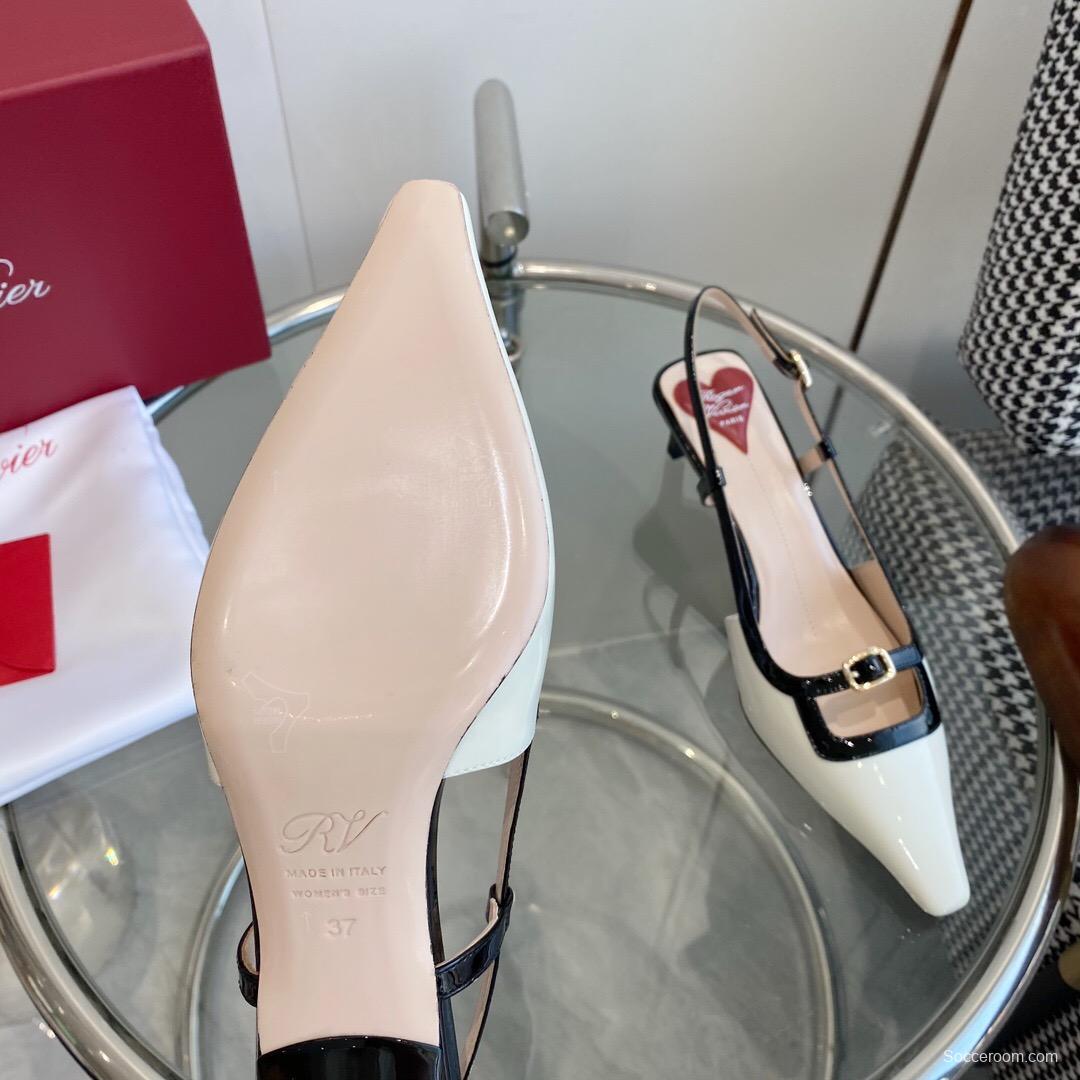2025 Women Roger Vivier White Black Patent Leather Slingback Pump KFY00340
