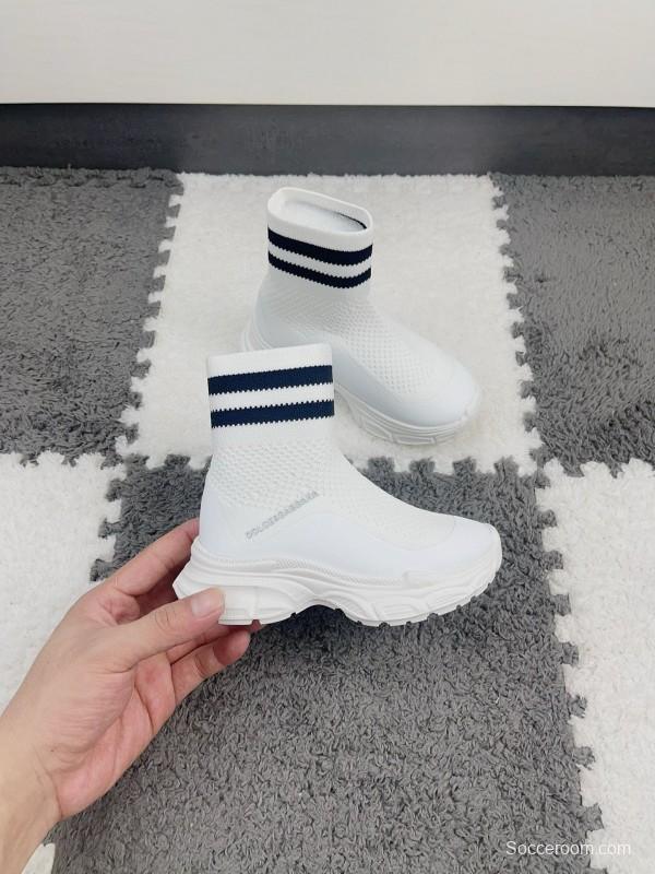 2024 Kids Dolce & Gabbana White Pink Black Knit Fabric Sneaker