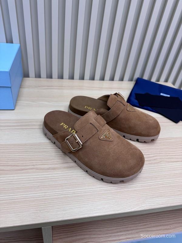2025 Slippers Prada Brown Suede Slippers LY00280