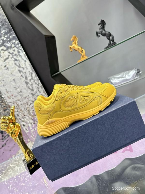 2024 Unisex Dior Yellow Mesh Leather Sneakers