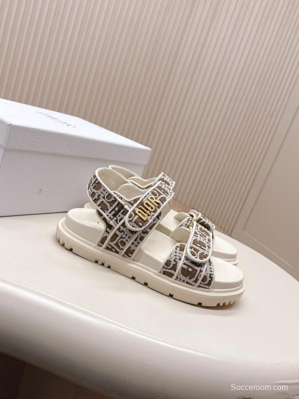 2025 Women Dior Brown Beige Canvas Sandals LY