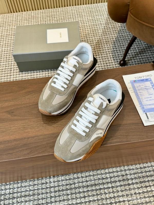 2025 Unisex TOM FORD White Grey Black Leather Suede Sneakers LY00360(F)/LY00370(M)