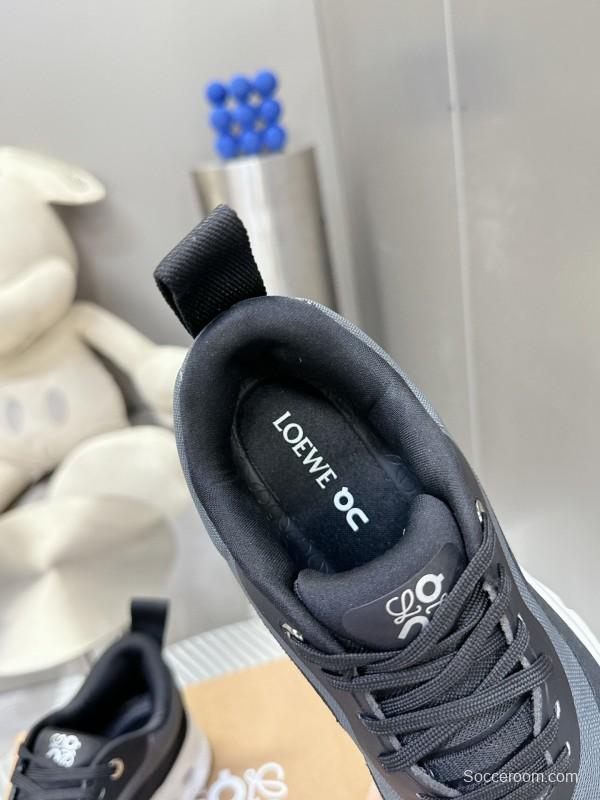 2025 Unisex Loewe Black Grey Leather Mesh Sneakers