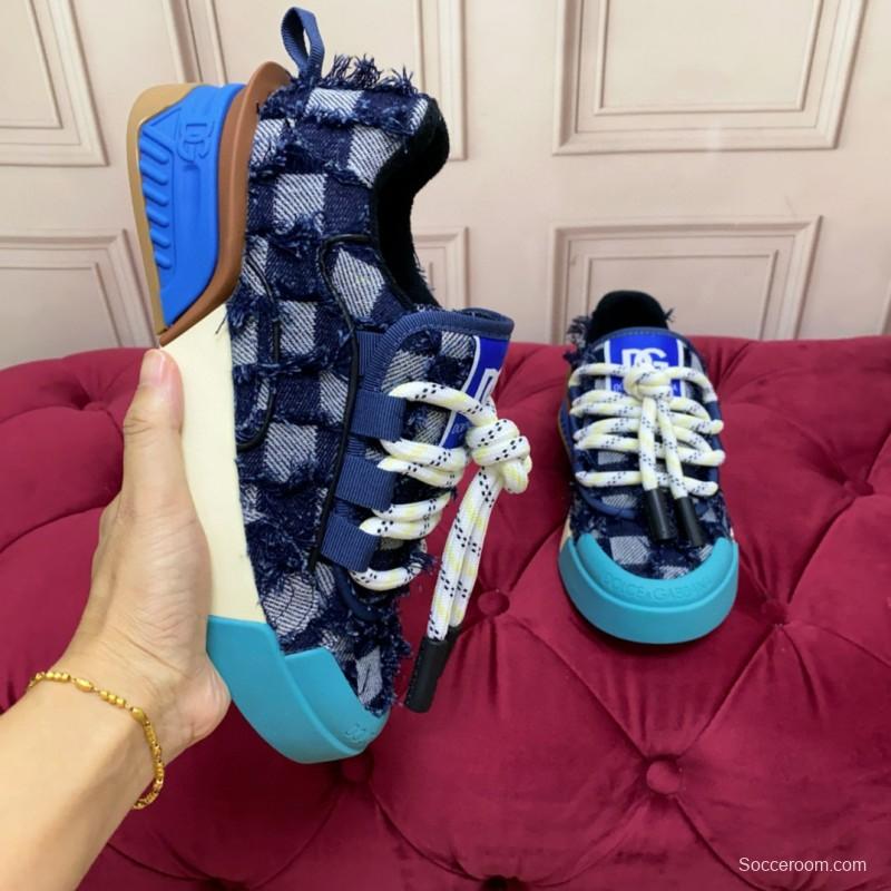 2024 Unisex Dolce & Gabbana Blue Black Canvas Leather Sneakers