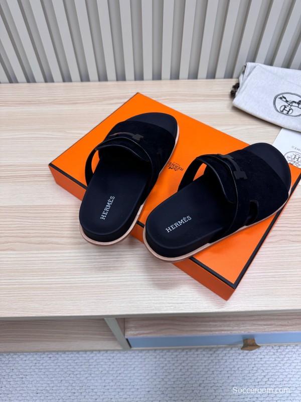 2025 Slippers Hermès Black Suede Sandals
