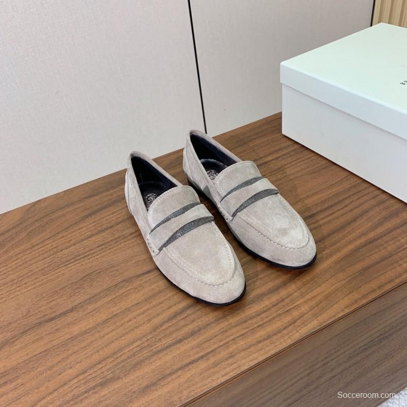 2025 Unisex Brunello Cucinelli Beige Suede Loafers Handmade Craftsmanship KFY00300