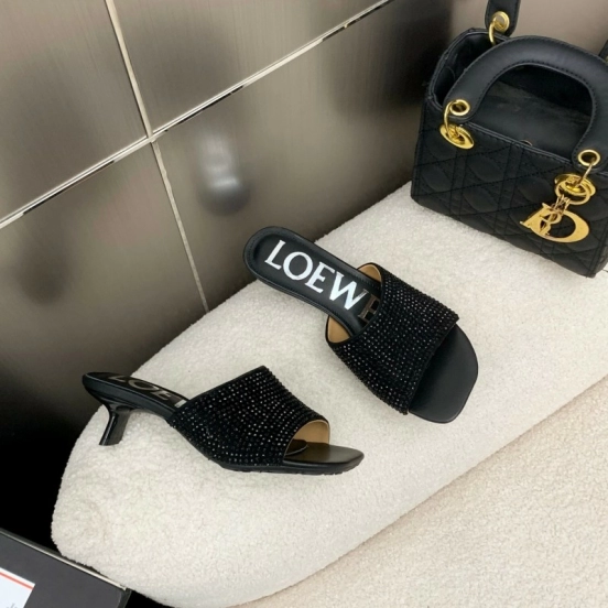 2025 Women Loewe Black Leather Heels LY00240