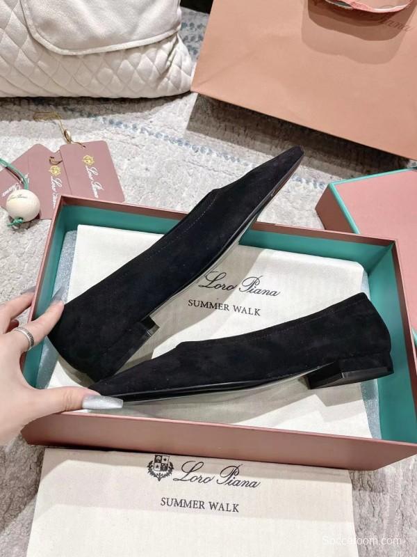 2025 Women LP Black Suede Ballet Flats LY00320