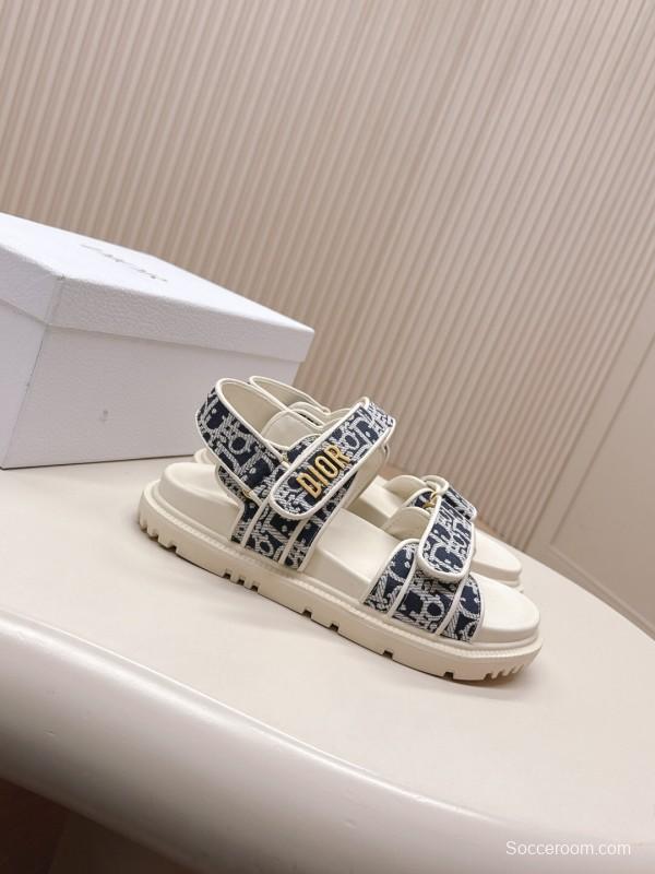 2025 Women Dior Navy White Canvas Sandals LY