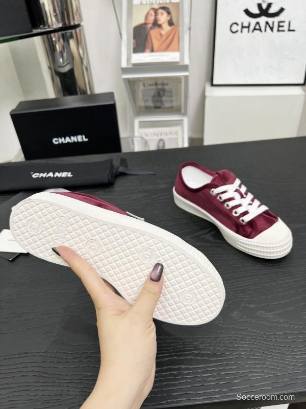 2025 Women Chanel Burgundy Canvas Sneakers LY00231