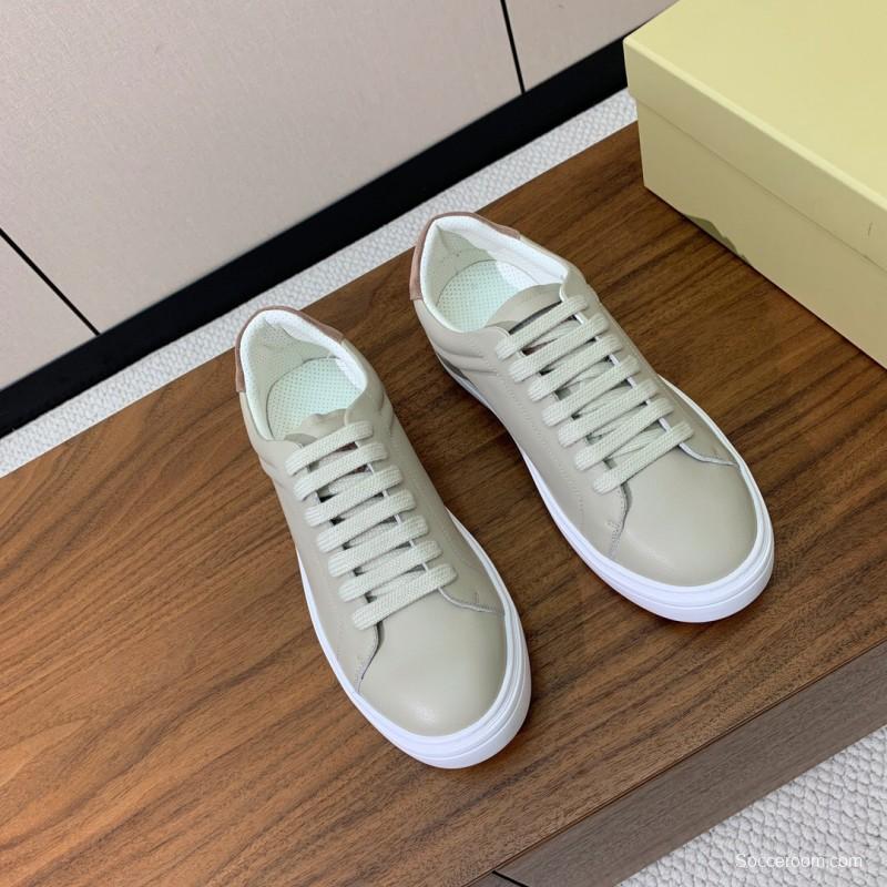 2025 Unisex Brunello Cucinelli Light Grey Leather Casual Sneakers Handcrafted KFY00310