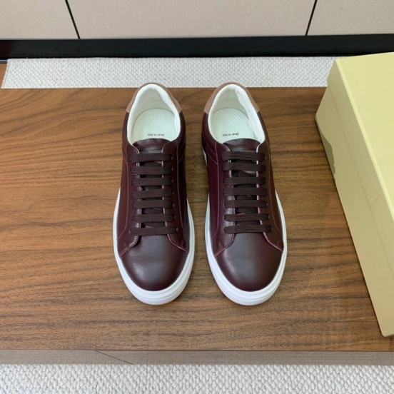 2025 Men Brunello Cucinelli Burgundy Leather Casual Sneakers Original Sole KFY00310(M)