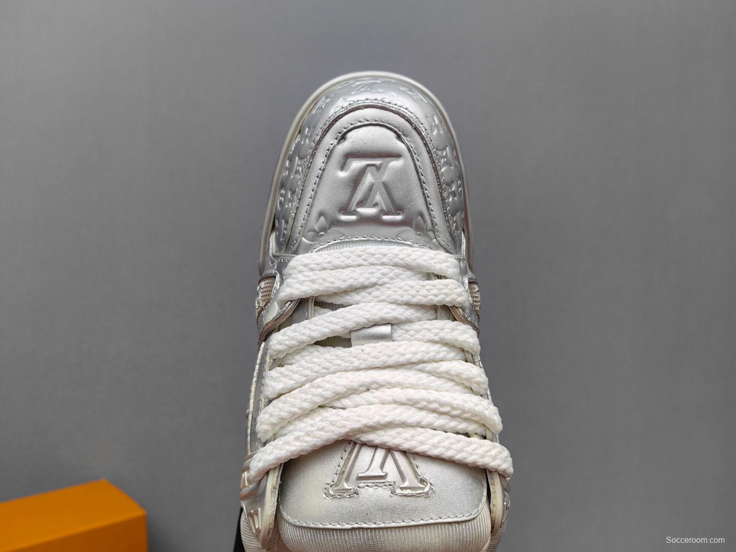 2025 Unisex Louis Vuitton Silver Leather LV Trainer