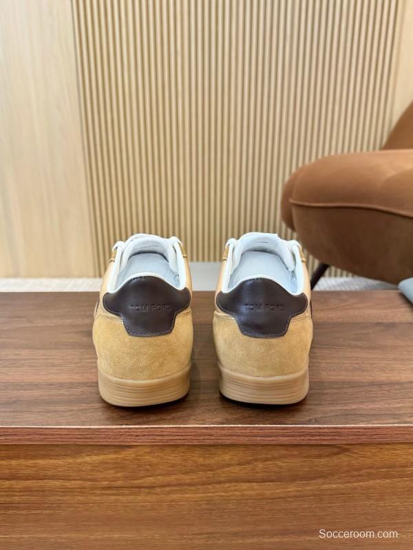 2025 Men TOM FORD Beige Brown Suede Leather Sneakers LY00360